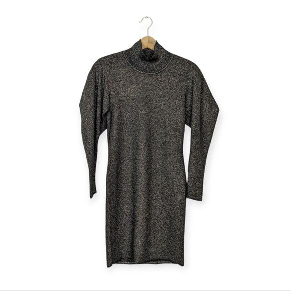 NWT ALC Black & Gold Samuel Puff Sleeve Knit Dress Size M
